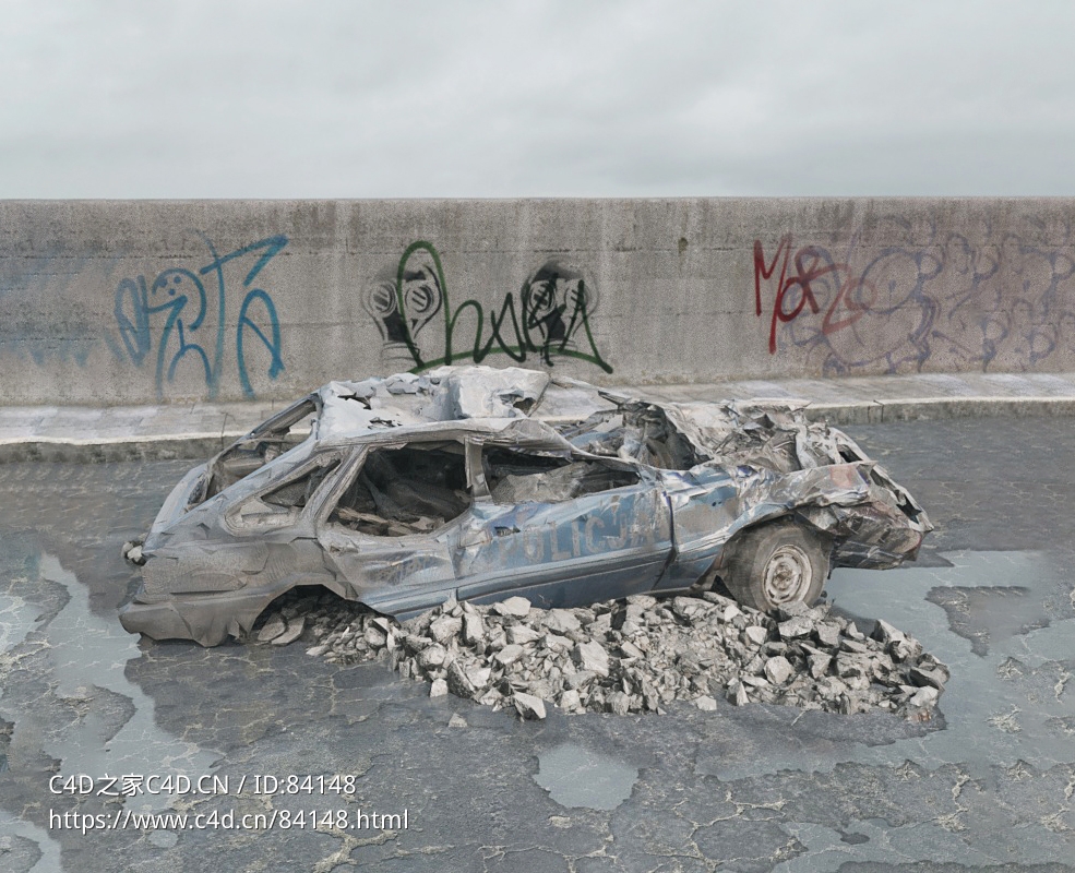 战后损毁模型：损坏的汽车
