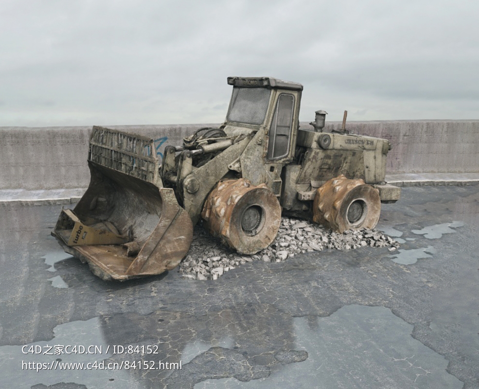 战后损毁模型：破损的推土机