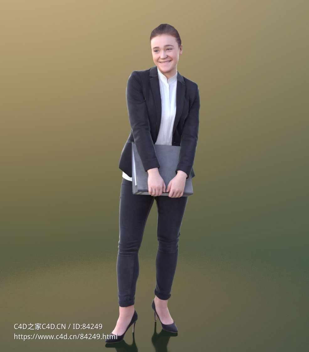 三维扫描写实人物双手抱文件夹微笑的国外女职员 - C4D之家 - 220.jpg