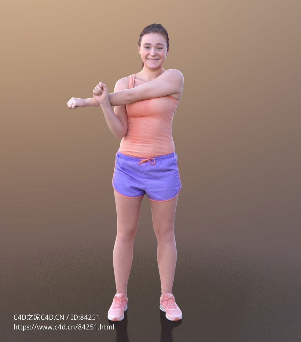 三维扫描写实人物伸胳膊健身锻炼的国外女孩 - C4D之家 - 222.jpg