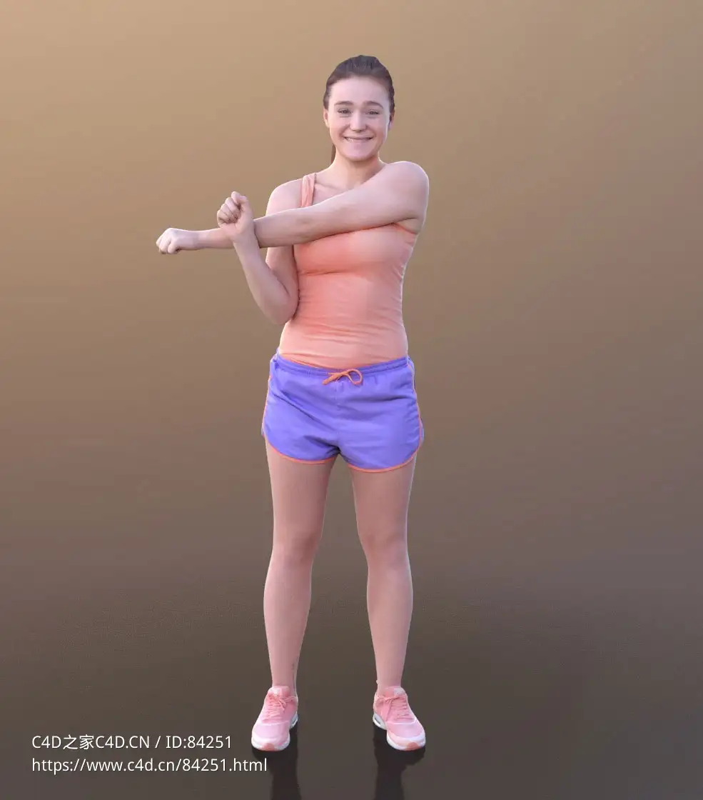 三维扫描写实人物伸胳膊健身锻炼的国外女孩 - C4D之家 - 222.jpg