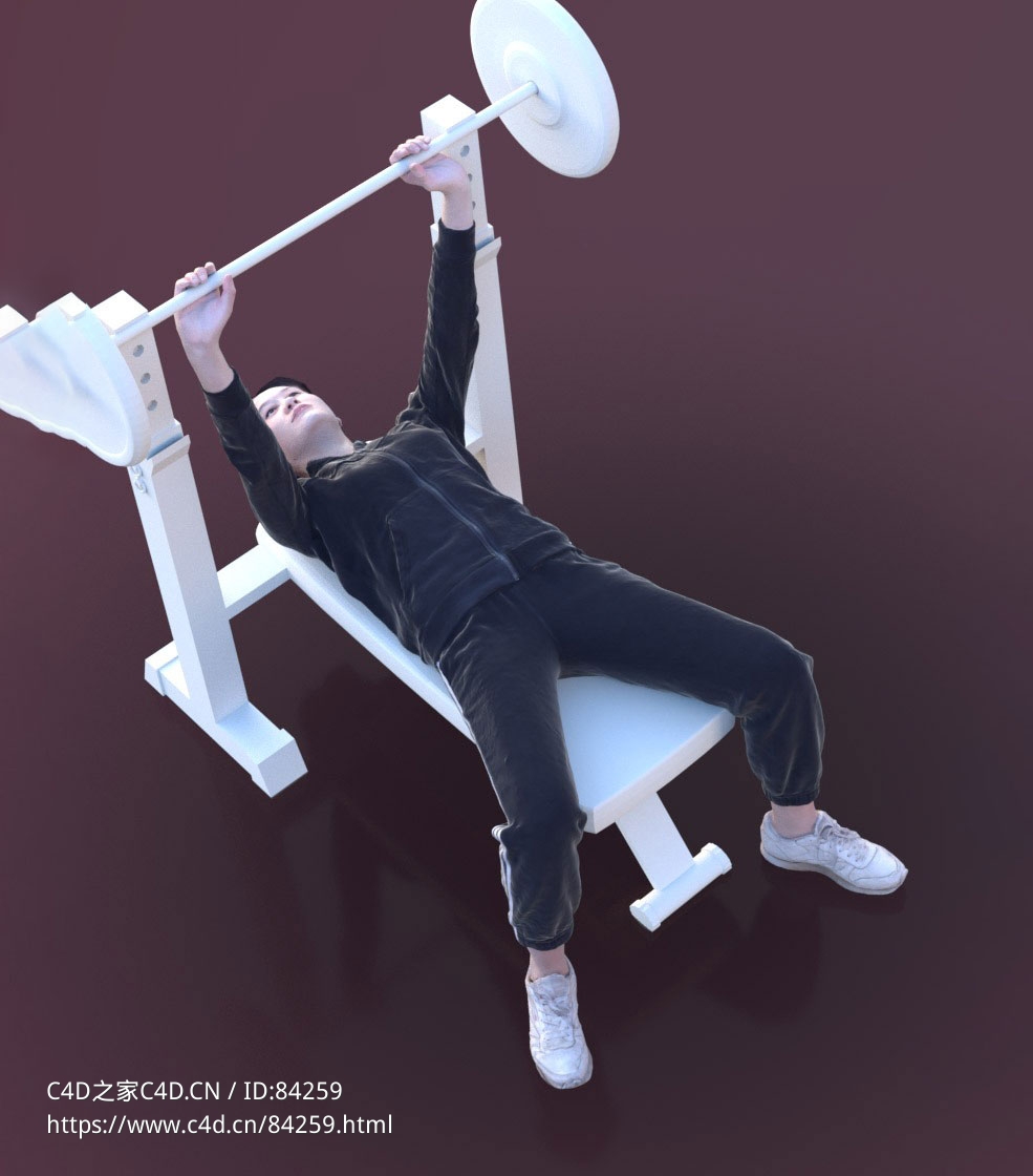 三维扫描写实人物躺着举杠铃健身锻炼的女人 - C4D之家 - 230.jpg