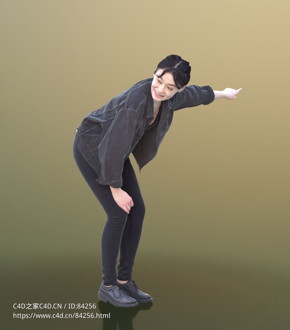 三维扫描写实人物弯腰用手指路的年轻女性 - C4D之家 - 227.jpg