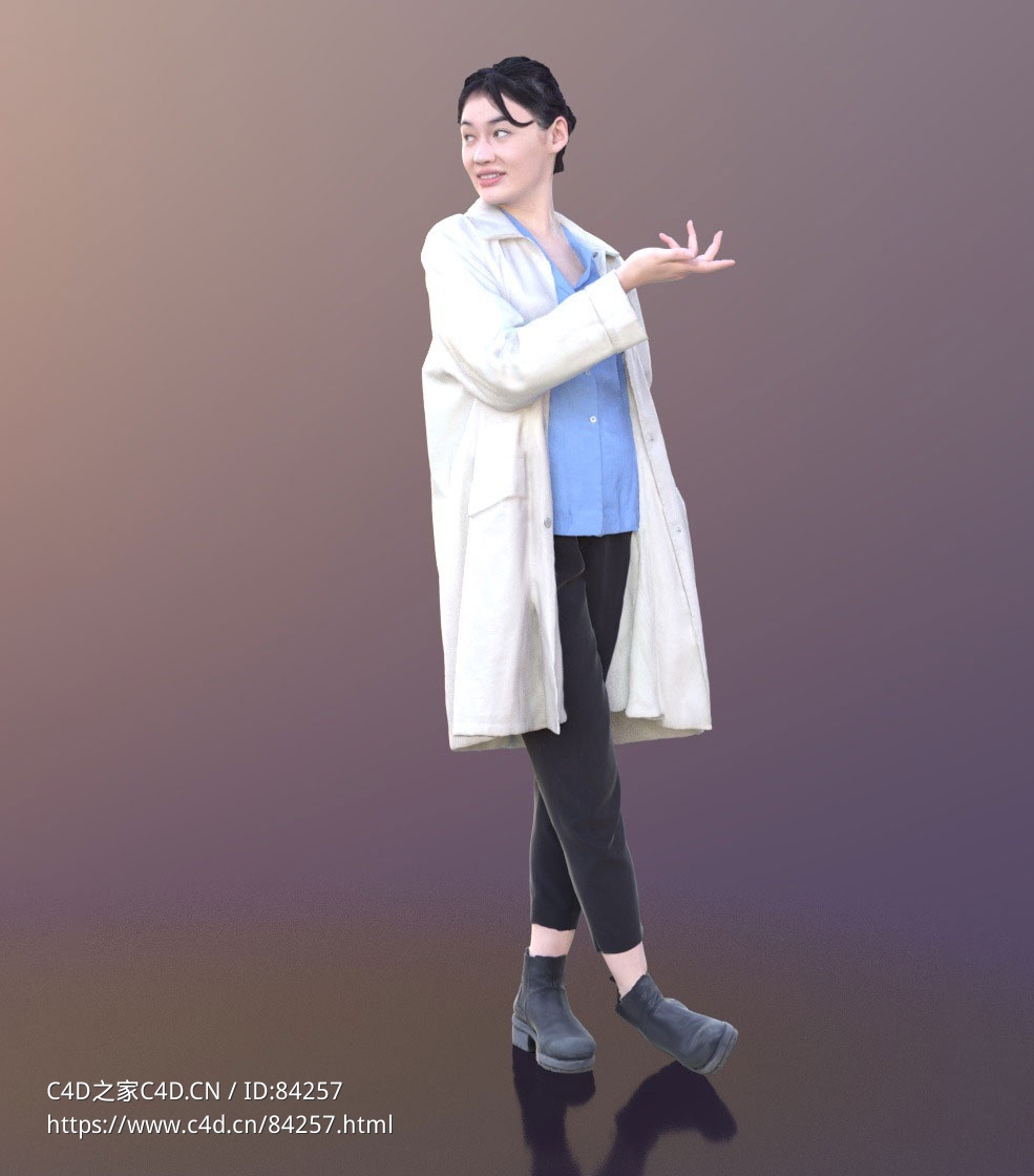 三维扫描写实人物站着回头伸手介绍的年轻女人 - C4D之家 - 228.jpg