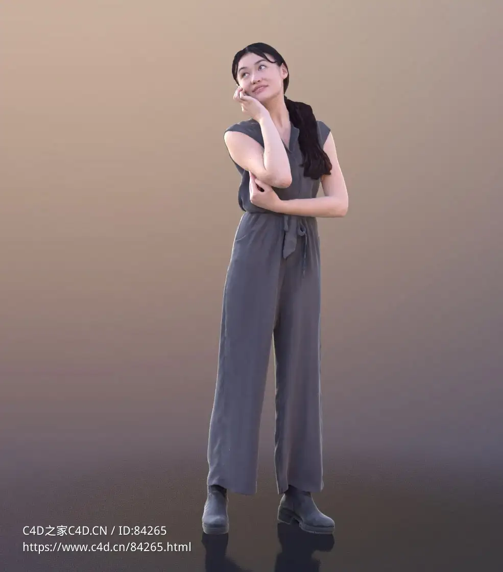 三维扫描写实人物站着扭头打电话的女孩 - C4D之家 - 236.jpg