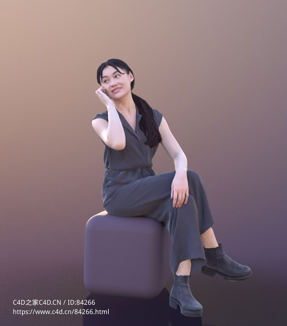 三维扫描写实人物坐着扭头打电话的女孩 - C4D之家 - 237.jpg