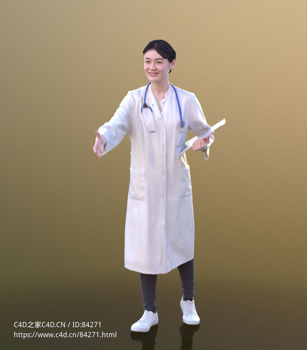 三维扫描写实人物穿白大褂伸手握手的女医生 - C4D之家 - 242.jpg
