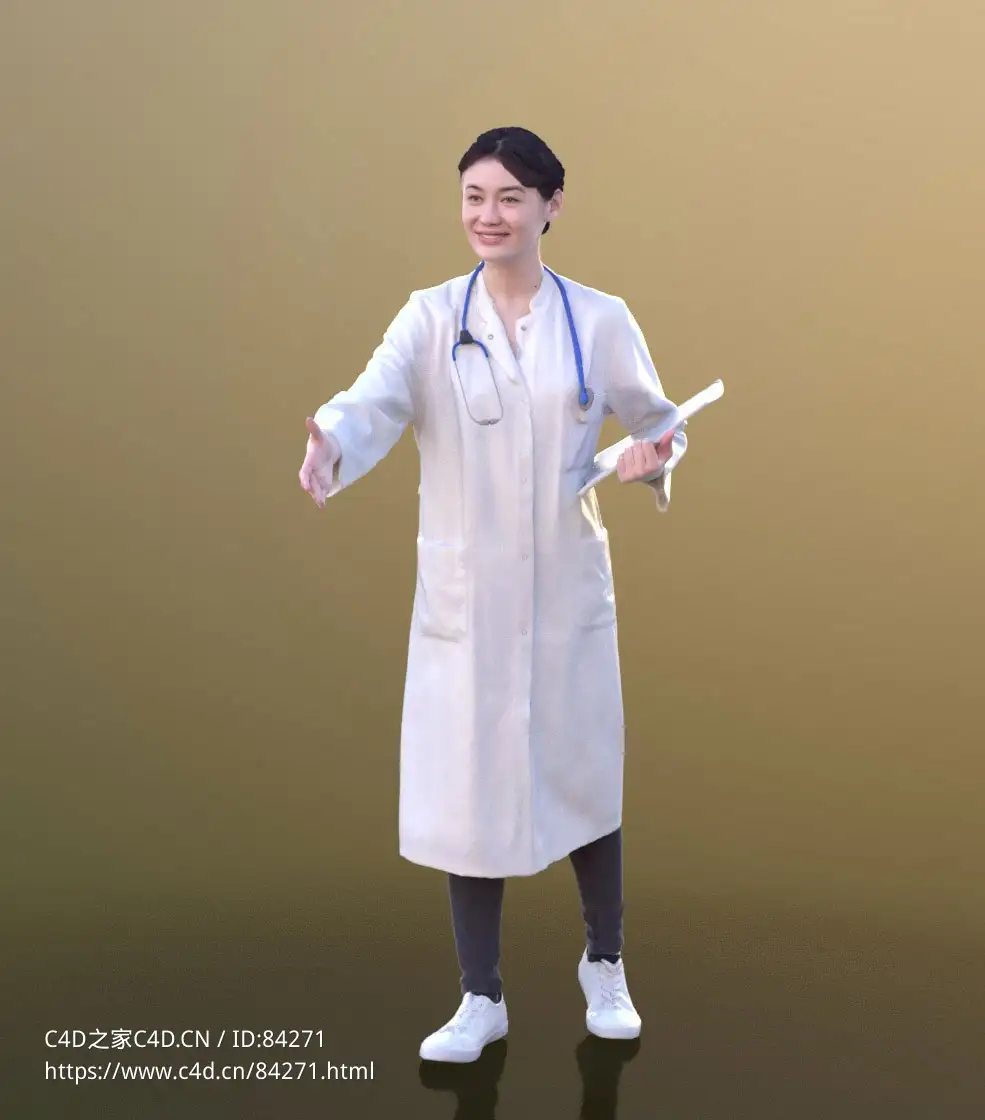 三维扫描写实人物穿白大褂伸手握手的女医生 - C4D之家 - 242.jpg