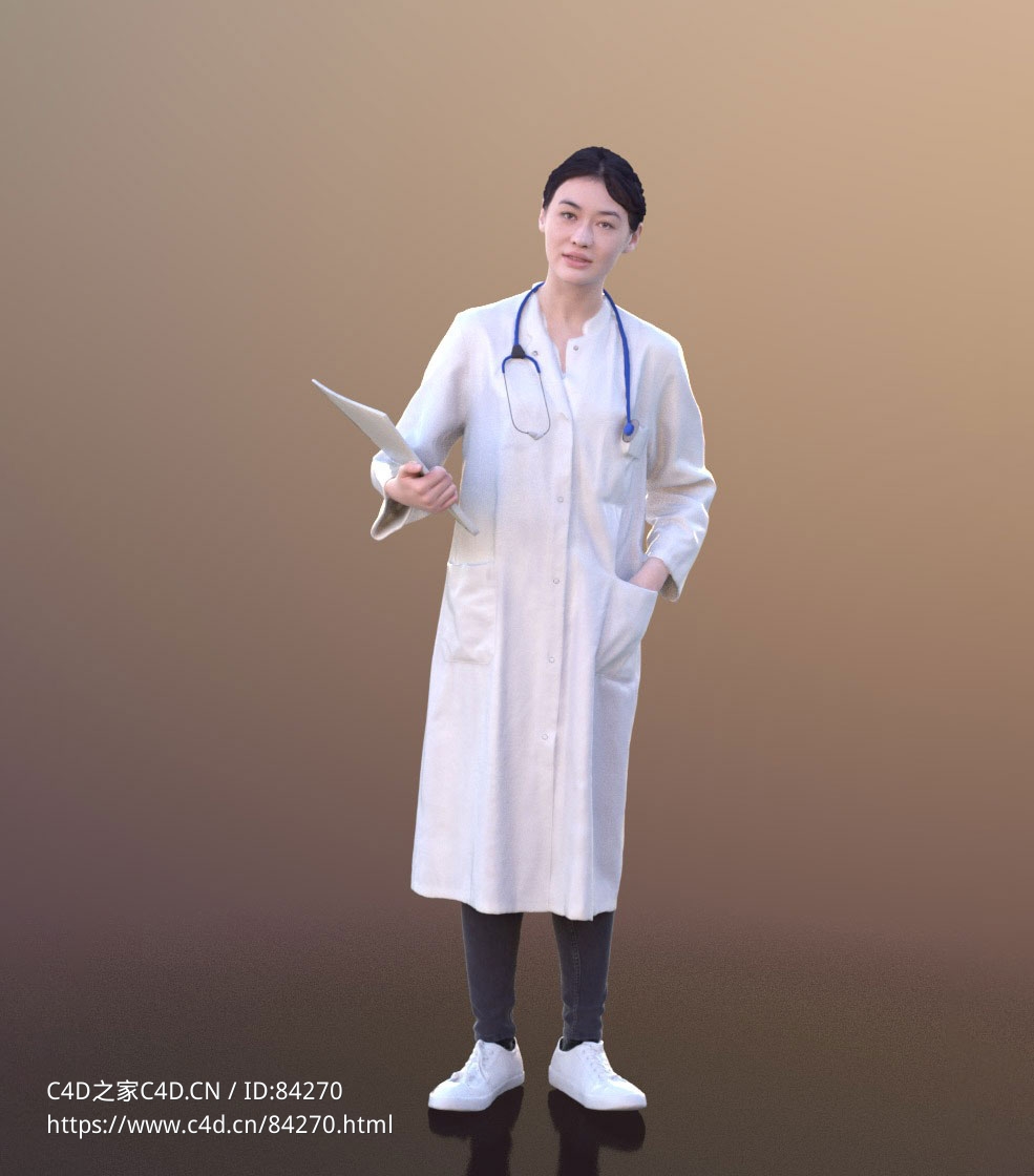 三维扫描写实人物穿白大褂站立的女医生 - C4D之家 - 241.jpg