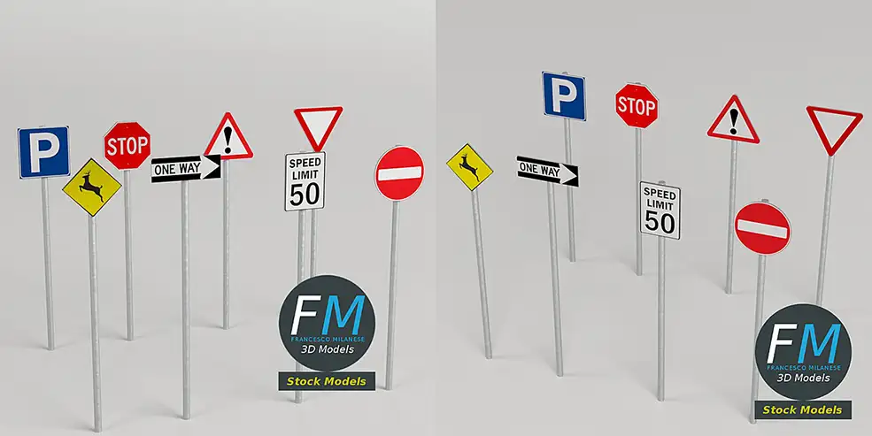 8个交通警示牌路标指示牌 FM Traffic Signs Pack stock models