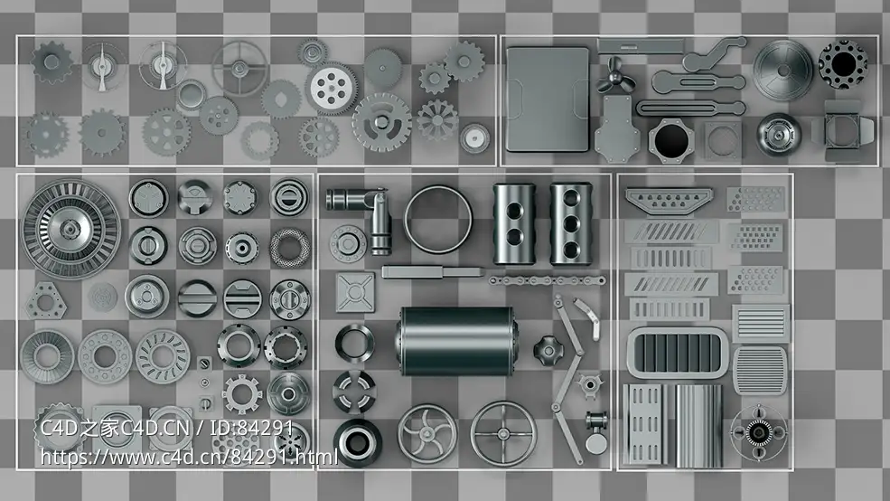 一百多个机械零件齿轮部件100+ Steampunk KITBASH PACK (Zbrush IMM Brushes) Game ready topology - C4D之家 - file-3.jpg