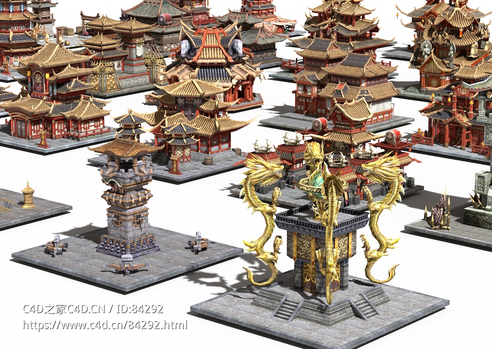 35套中式宫殿塔楼古建筑游戏模型 - C4D之家 - 低模游戏建筑2.jpg