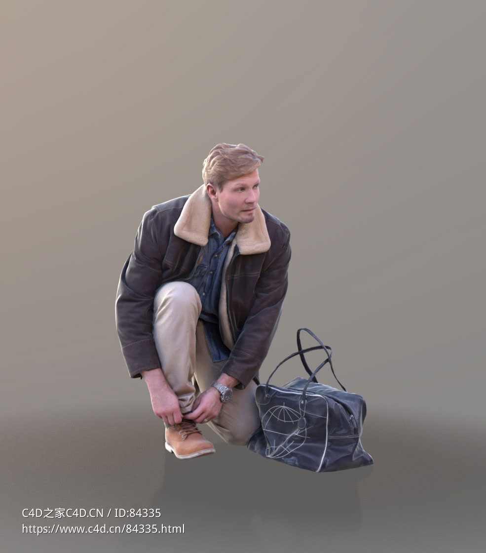 三维扫描写实人物半蹲地上系鞋带的国外男人 - C4D之家 - 256.jpg
