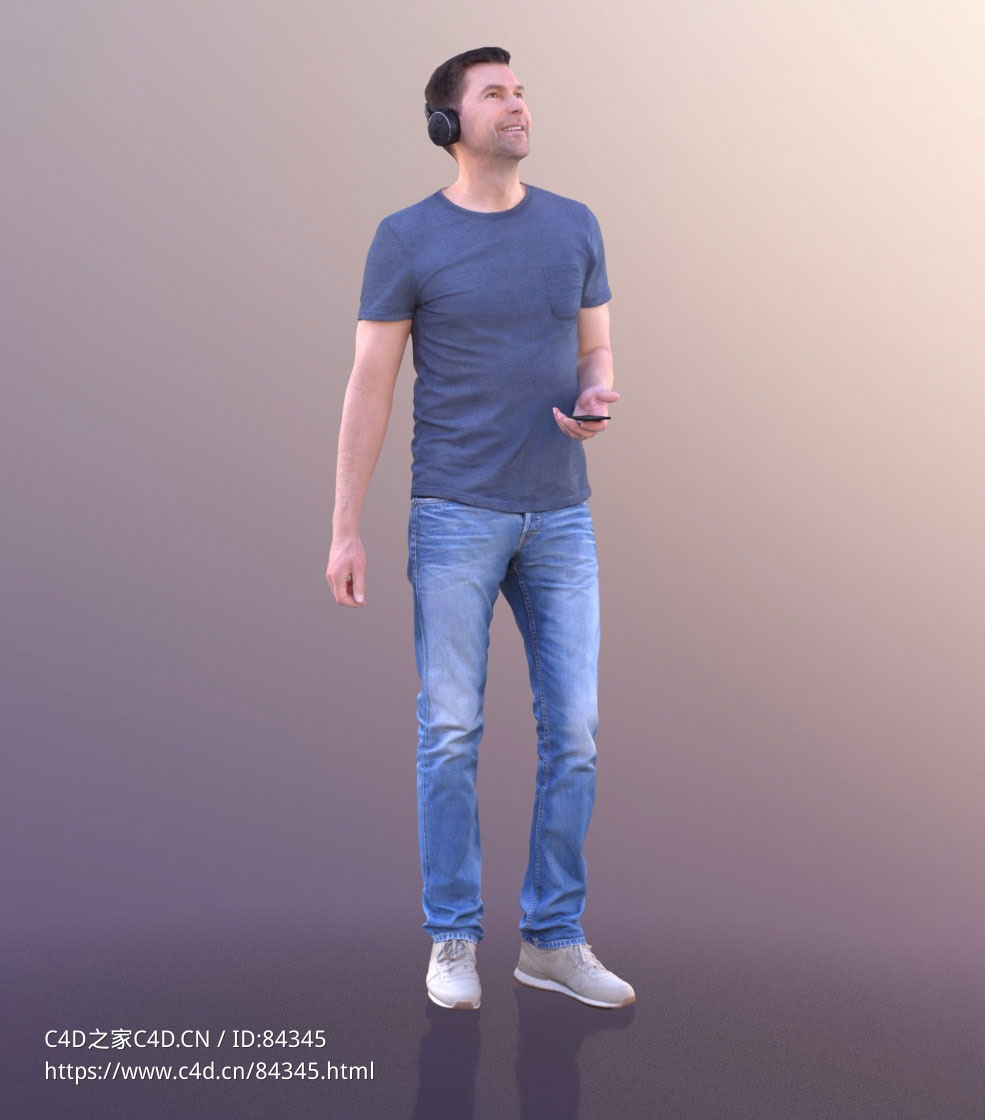 三维扫描写实人物戴耳机站着仰头看的国外男人 - C4D之家 - 266.jpg