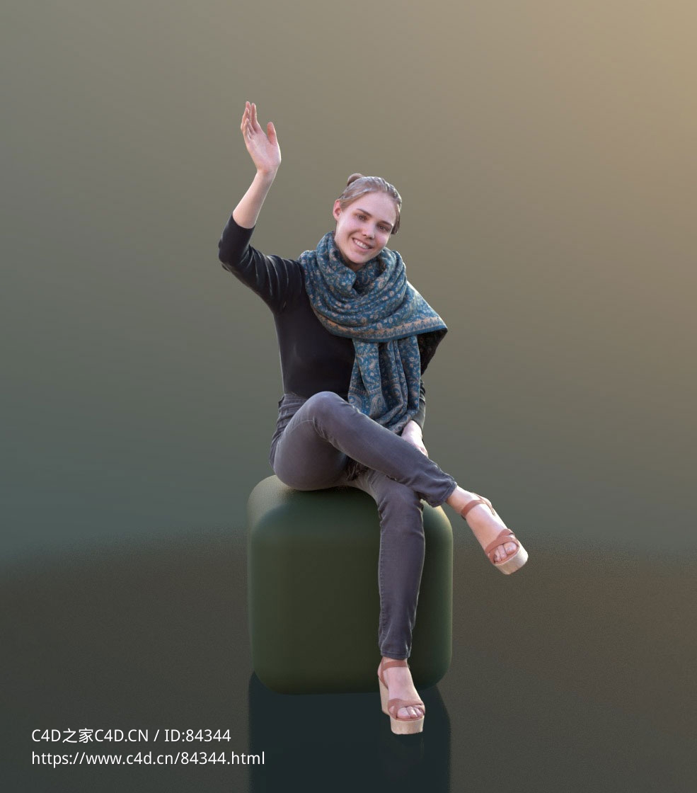 三维扫描写实人物坐着挥手打招呼的国外女人 - C4D之家 - 265.jpg
