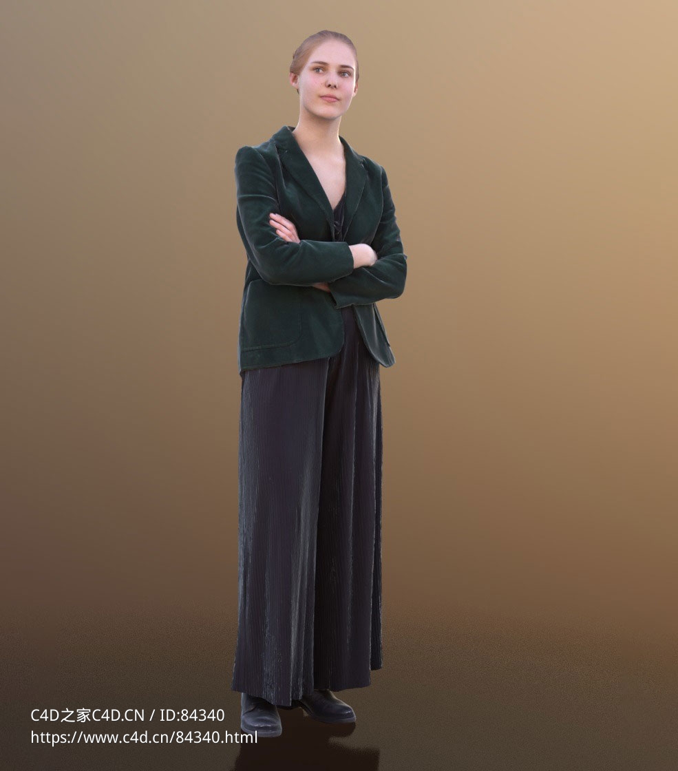 三维扫描写实人物穿长裙双手抱胸站立的国外女人 - C4D之家 - 261.jpg