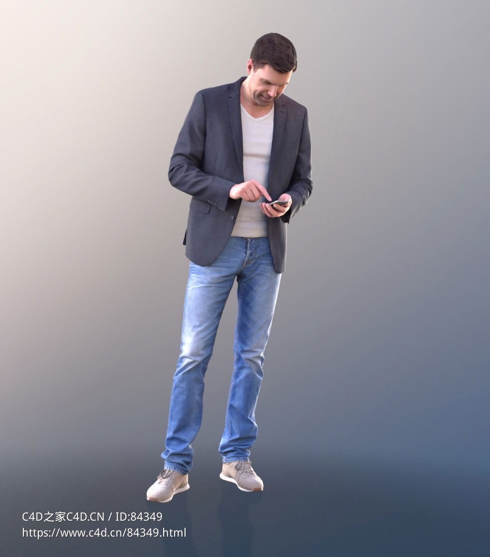 三维扫描写实人物低头玩手机的国外男人 - C4D之家 - 270.jpg