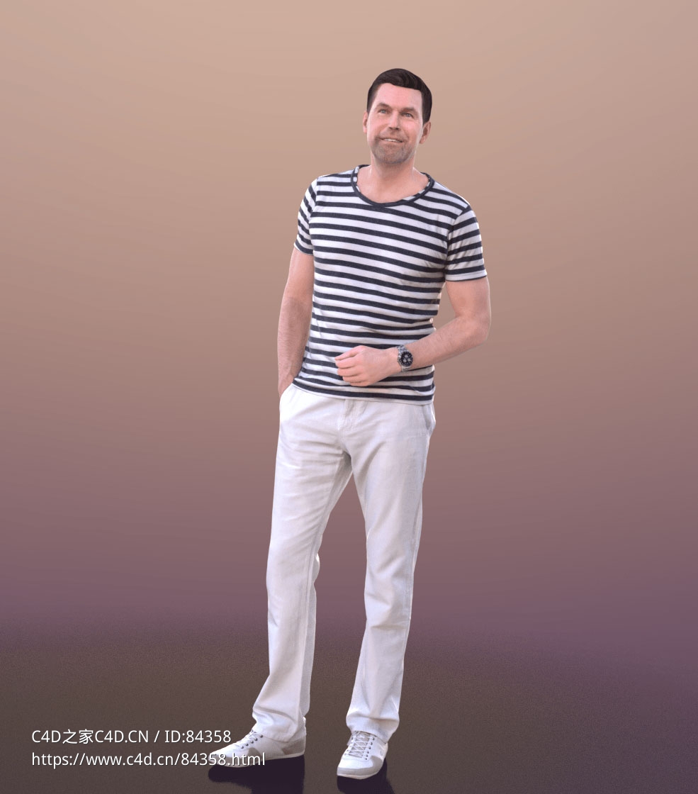 三维扫描写实人物穿黑白条纹t恤的帅气国外男人 - C4D之家 - 279.jpg