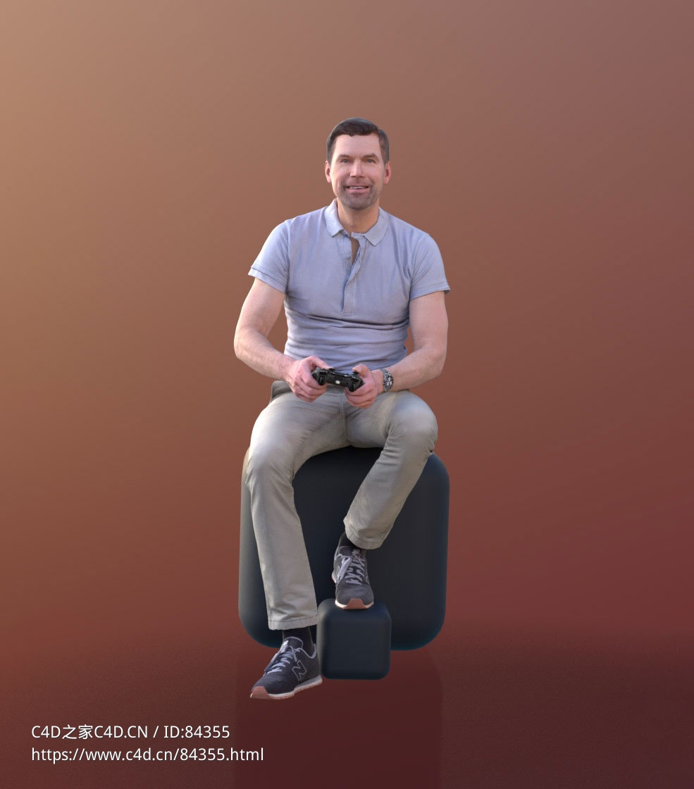 三维扫描写实人物坐着双手拿游戏手柄玩的国外男人 - C4D之家 - 276.jpg