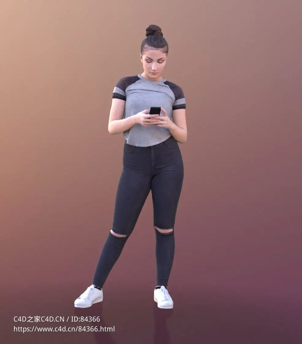 三维扫描写实人物站着玩手机的国外女人 - C4D之家 - 287.jpg