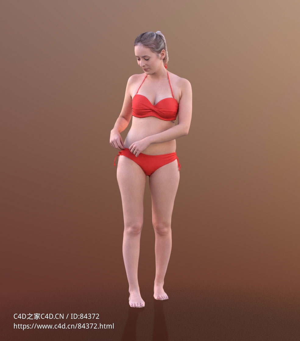 三维扫描写实人物整理红色比基尼内衣的国外女孩 - C4D之家 - 293.jpg