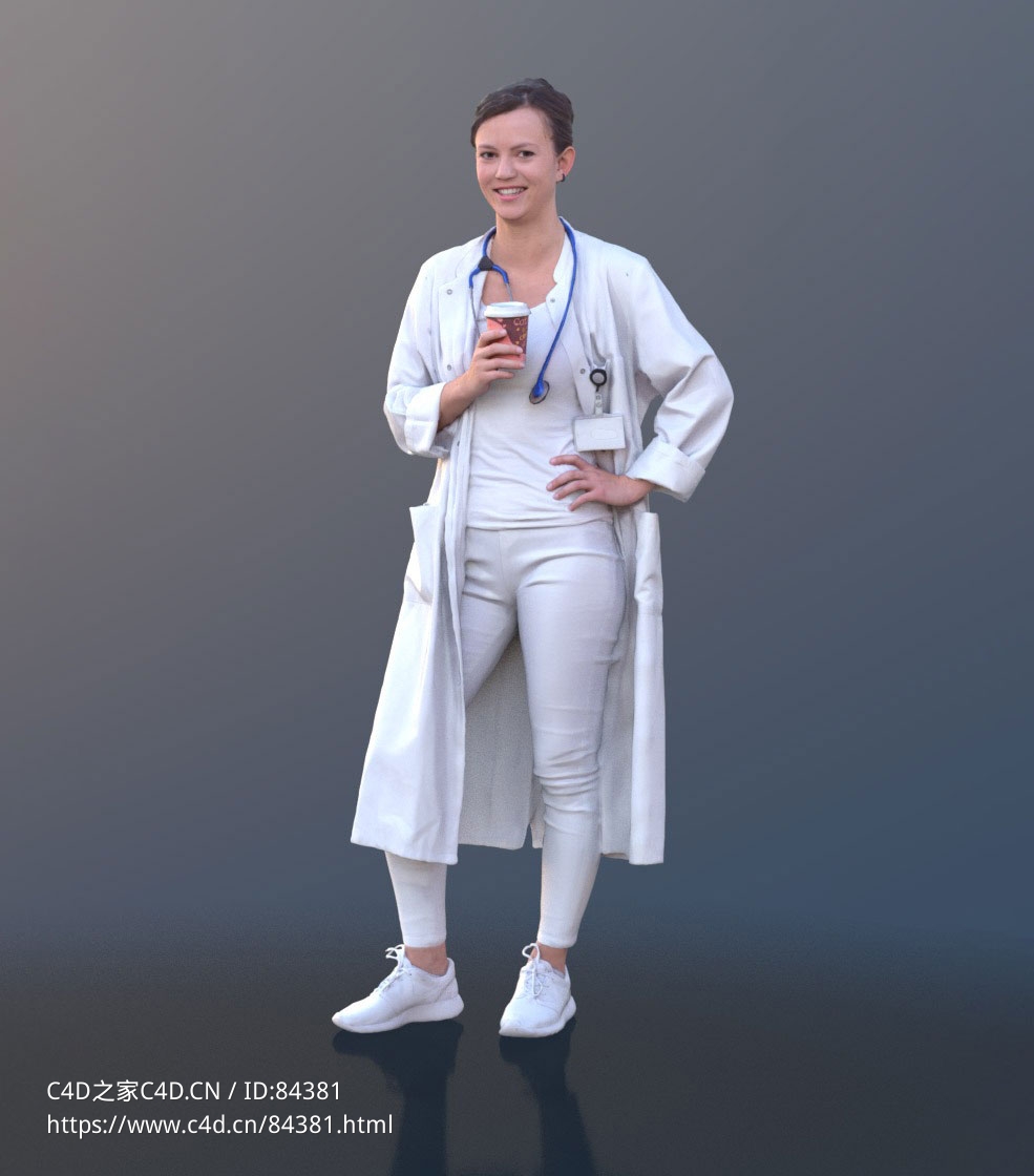 三维扫描写实人物站着喝奶茶的国外女医生 - C4D之家 - 302.jpg
