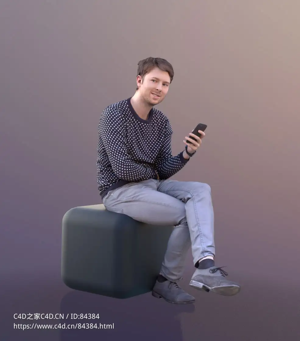 三维扫描写实人物坐着玩手机的国外男人 - C4D之家 - 305.jpg