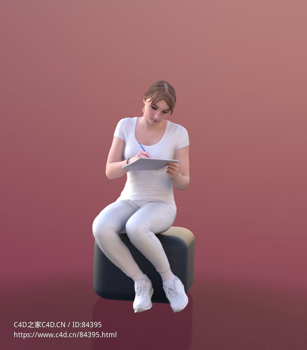 三维扫描写实人物坐着写字的国外女孩 - C4D之家 - 316.jpg