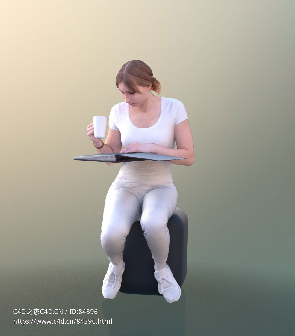三维扫描写实人物坐着查阅文档的国外女孩 - C4D之家 - 317.jpg