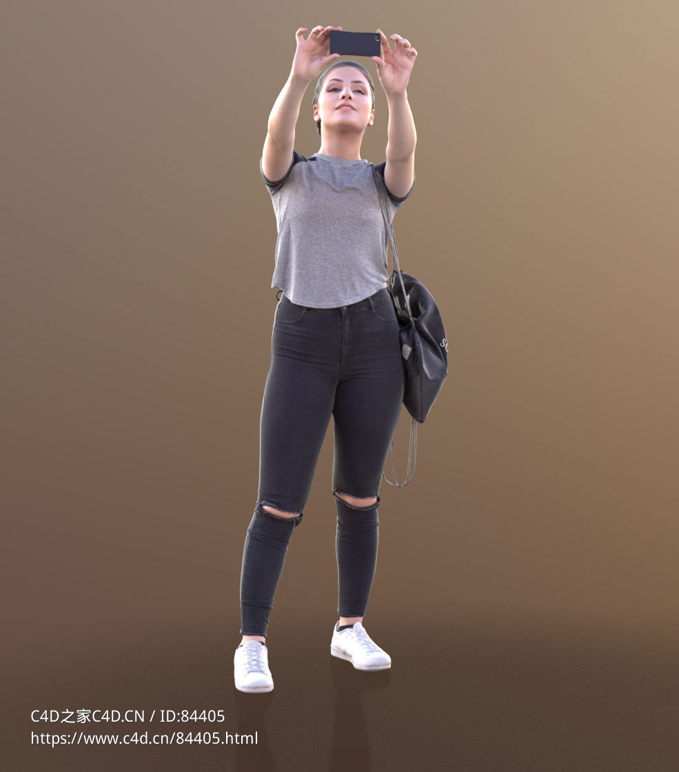 三维扫描写实人物双手举手机自拍的国外女孩 - C4D之家 - 326.jpg