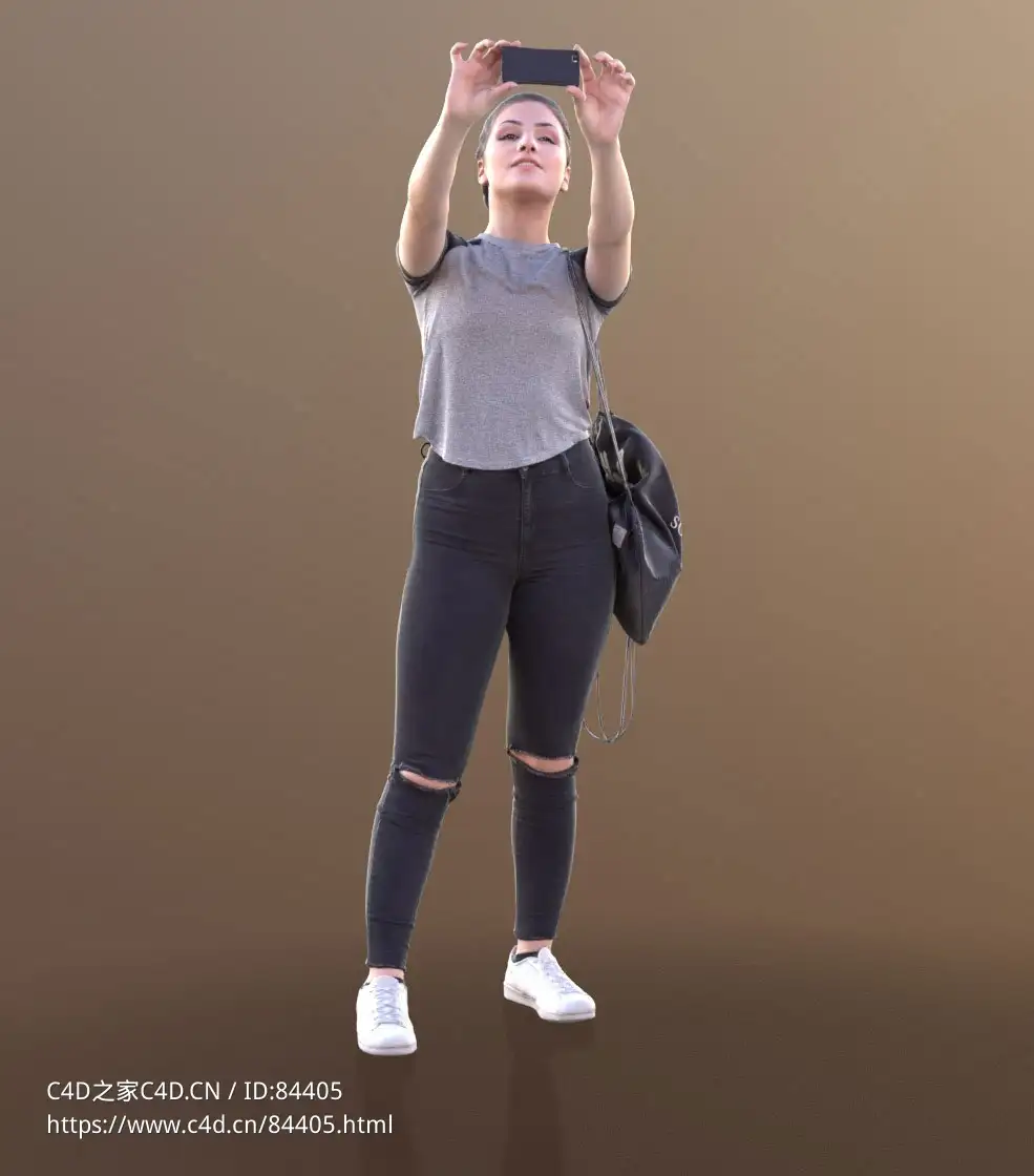 三维扫描写实人物双手举手机自拍的国外女孩 - C4D之家 - 326.jpg