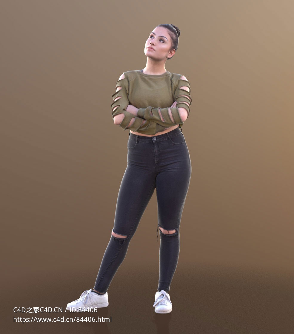 三维扫描写实人物双手抱胸扭头向上看的国外女孩 - C4D之家 - 327.jpg