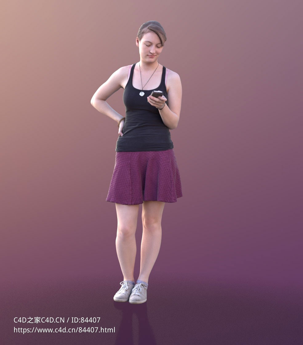三维扫描写实人物穿背心短裙看手机的国外女孩 - C4D之家 - 328.jpg