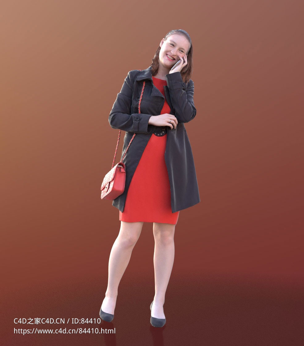 三维扫描写实人物穿红裙笑着打电话的国外女孩 - C4D之家 - 331.jpg