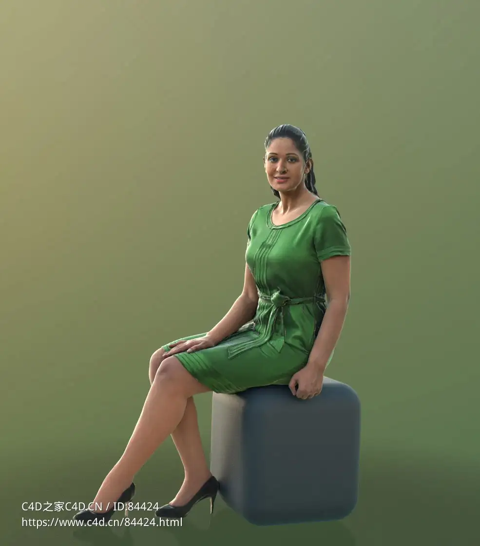 三维扫描写实人物穿绿色连衣裙坐着的国外女人 - C4D之家 - 345.jpg