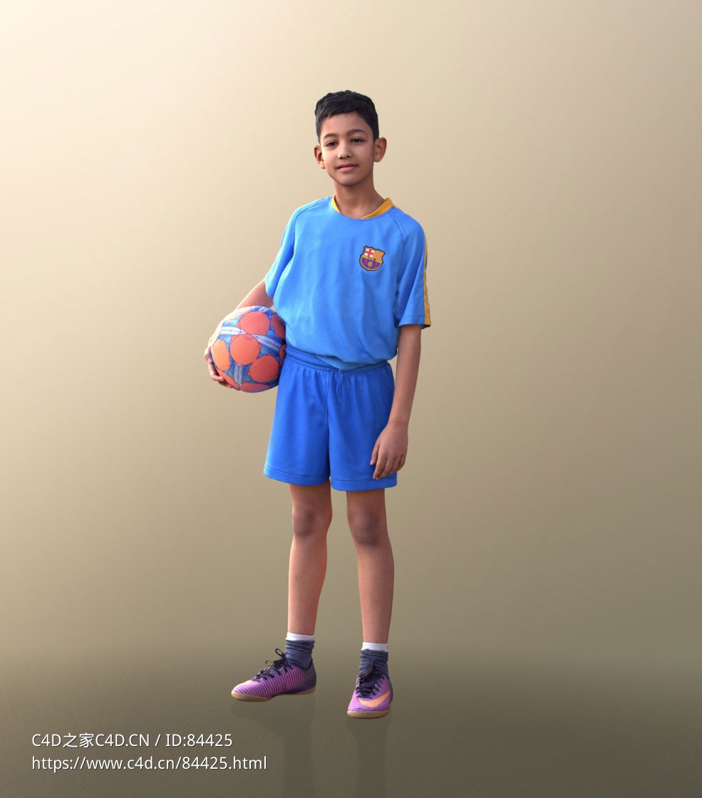 三维扫描写实人物抱足球的国外小男孩