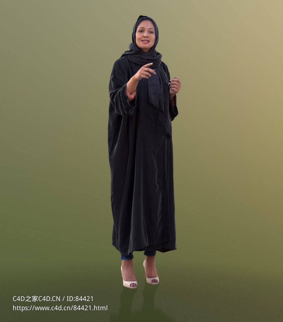 三维扫描写实人物身披黑袍的国外女人