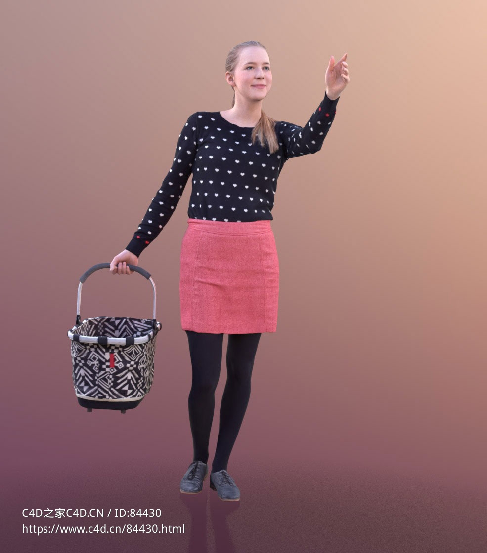 三维扫描写实人物手提篮子购物的国外女性