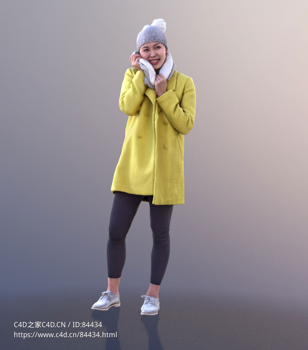 三维扫描写实人物戴帽子捂耳朵的女人