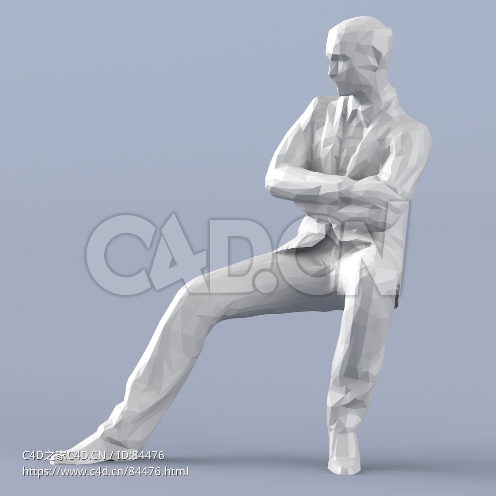 低面多边形卡通人物坐着双手抱胸的男人模型 - C4D之家 - 171.jpg
