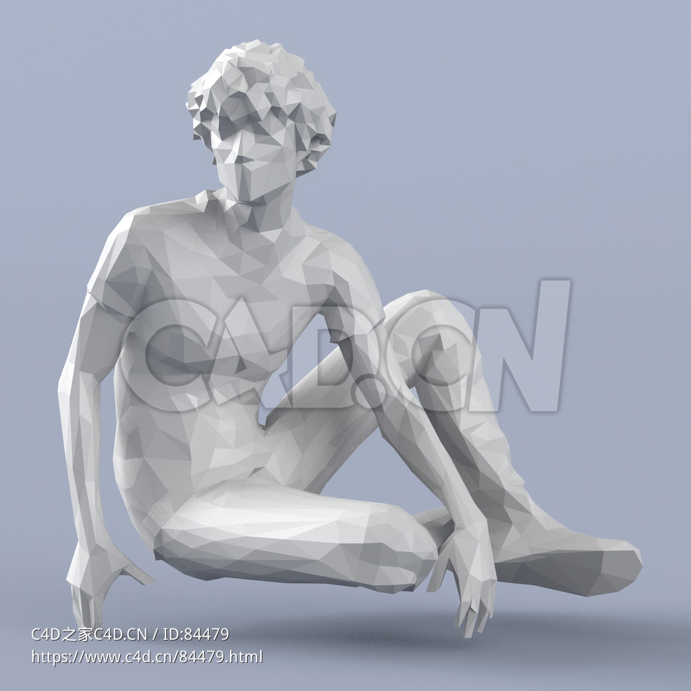低面多边形卡通人物地上坐着的年轻男孩模型 - C4D之家 - 174.jpg