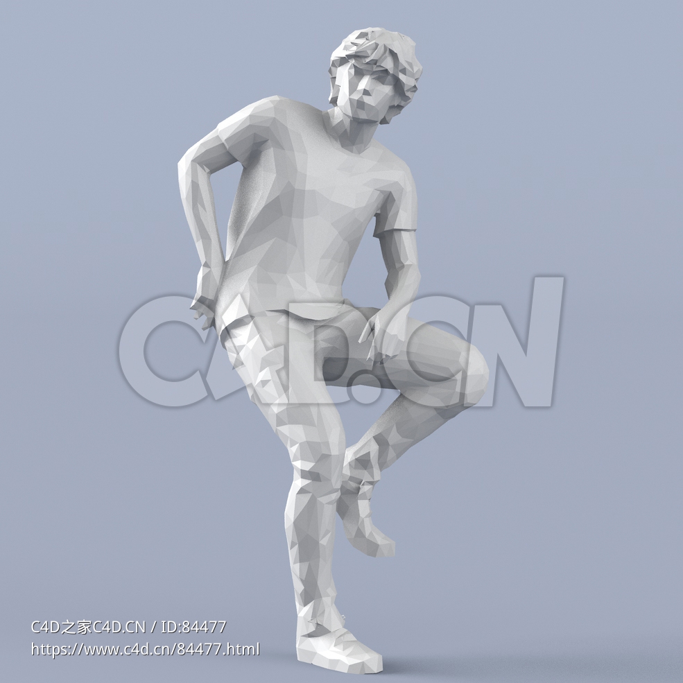 低面多边形卡通人物坐高凳的男孩模型 - C4D之家 - 172.jpg