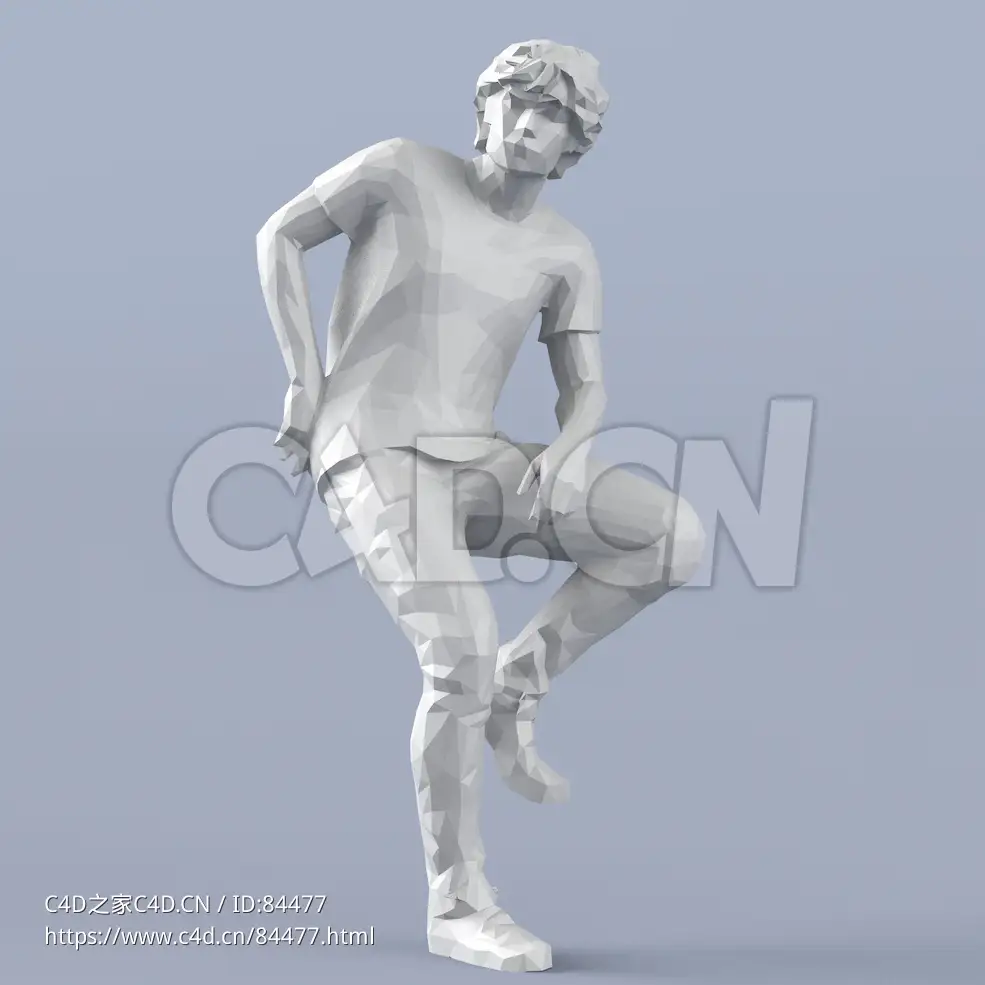 低面多边形卡通人物坐高凳的男孩模型 - C4D之家 - 172.jpg