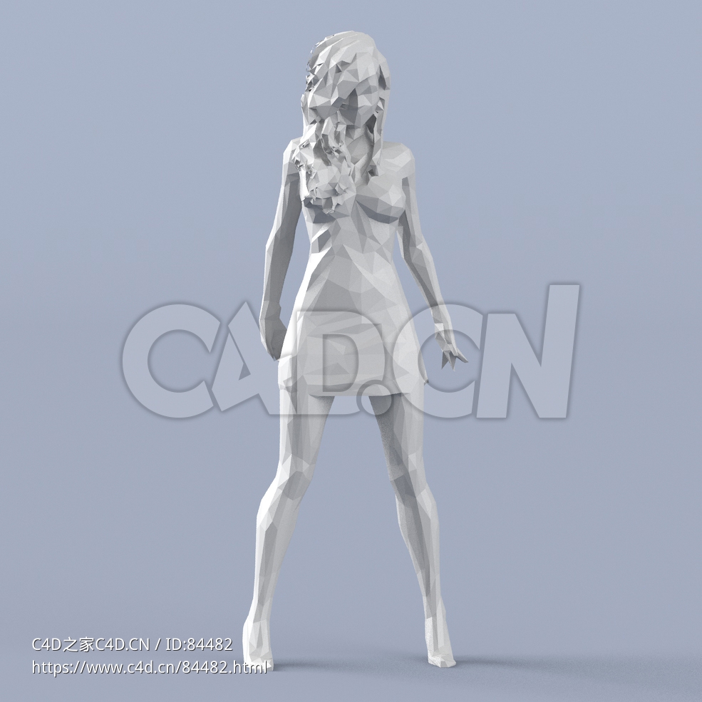 低面多边形卡通人物叉腿站立的女秘书模型