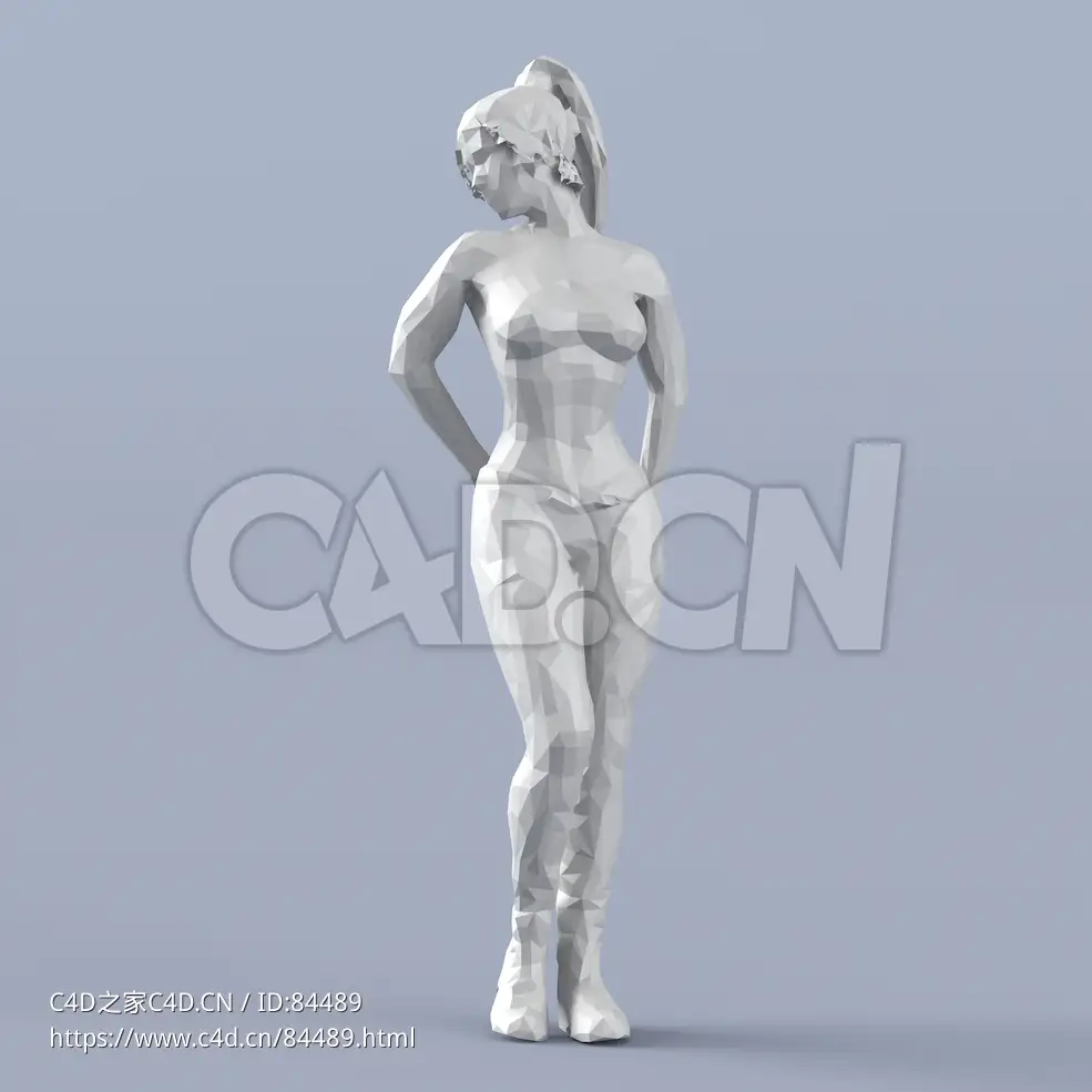 低面多边形卡通人物扭头背双手站立的女性模型 - C4D之家 - 184.jpg