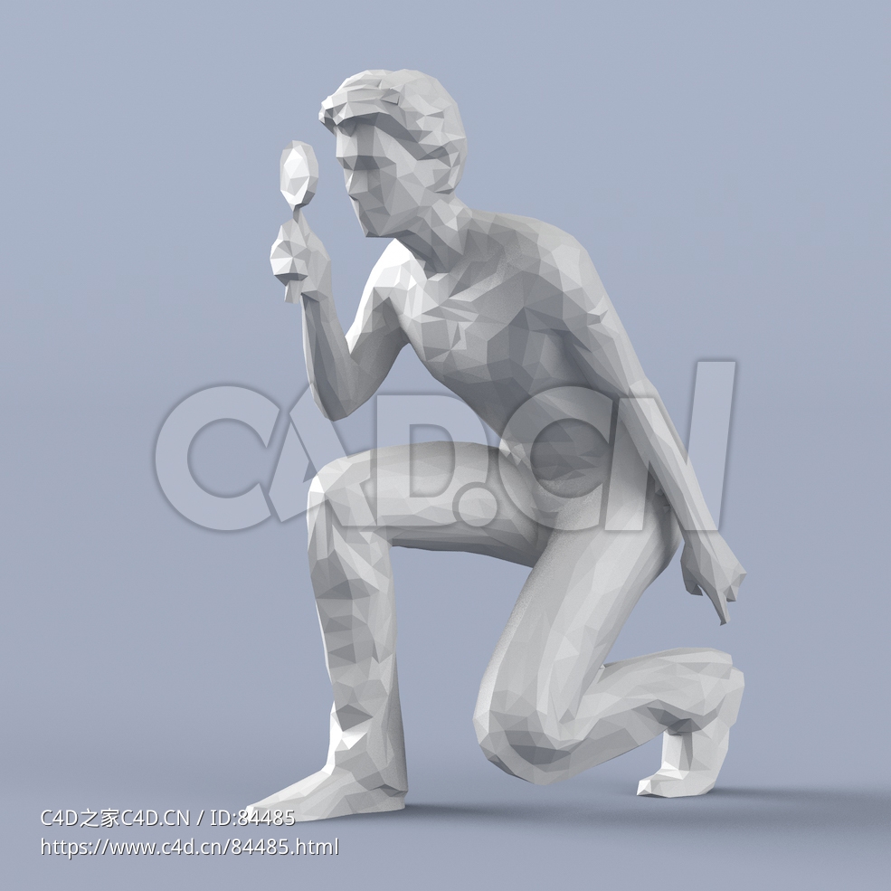 低面多边形卡通人物半蹲拿放大镜观察的男人模型 - C4D之家 - 180.jpg