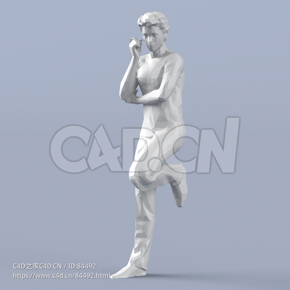 低面多边形卡通人物靠墙思考的男人模型 - C4D之家 - 187.jpg