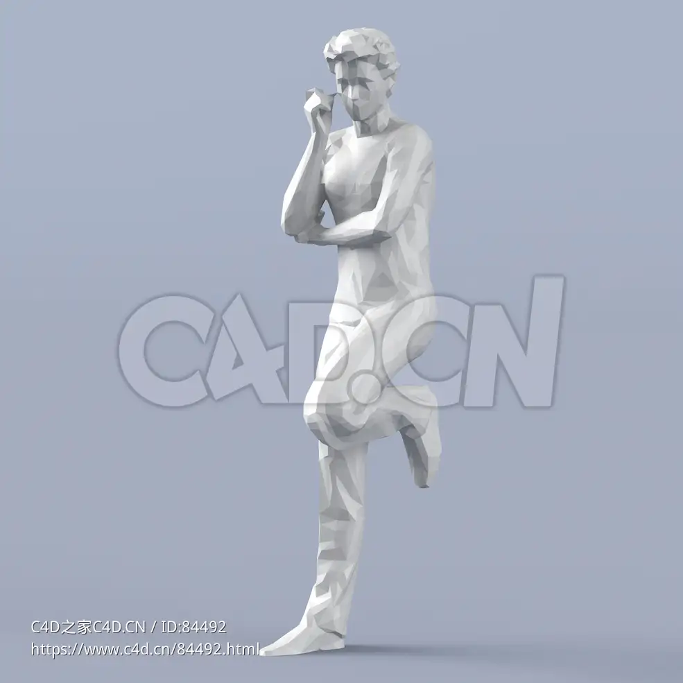 低面多边形卡通人物靠墙思考的男人模型 - C4D之家 - 187.jpg