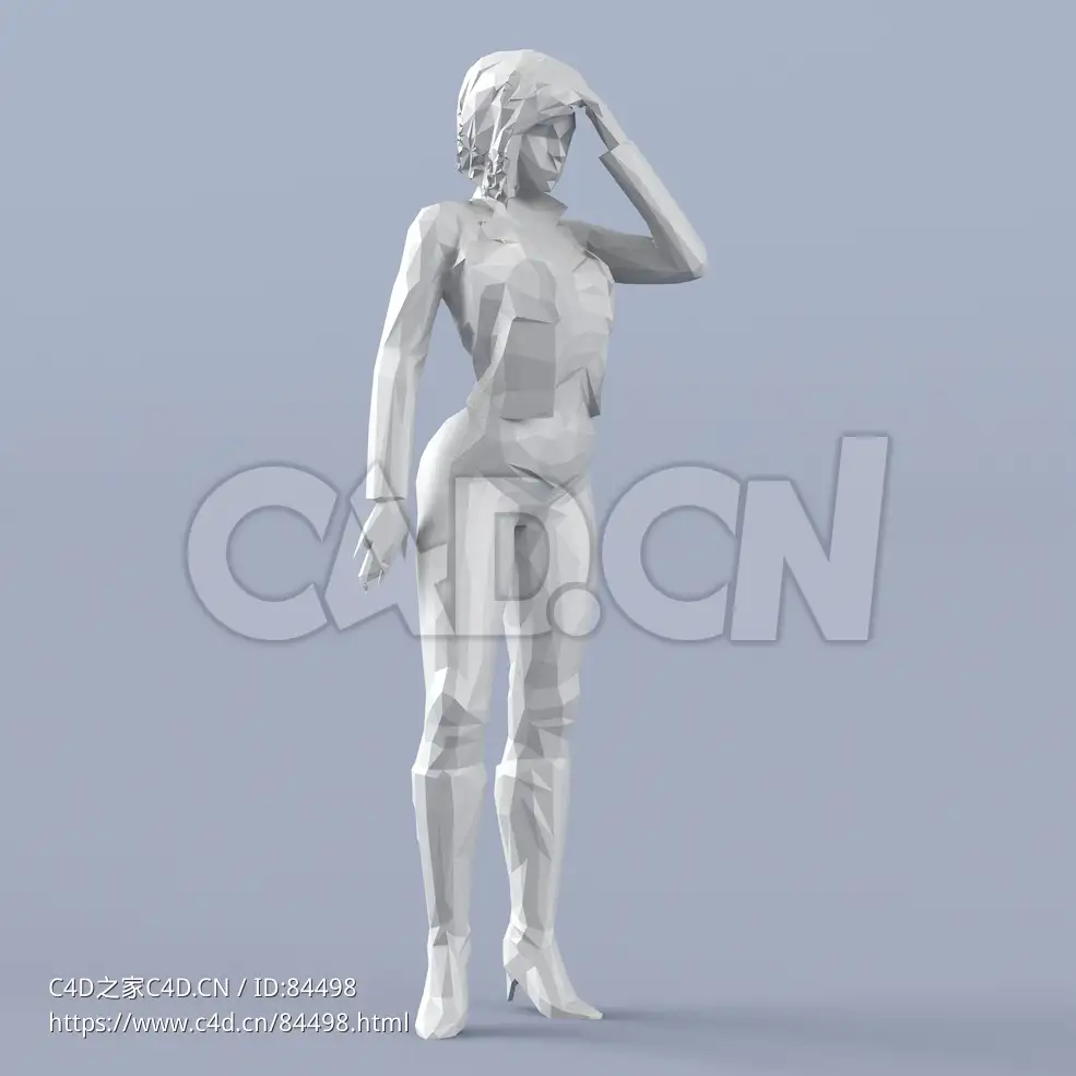 低面多边形卡通人物站立的女性模型 - C4D之家 - 193.jpg