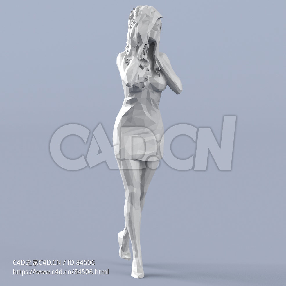 低面多边形卡通人物抱头行走的女人模型 - C4D之家 - 201.jpg